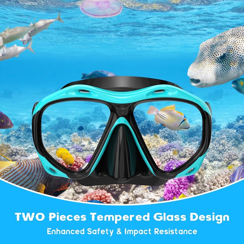 wutrye Snorkeling Gear for Adults, Dry Top Snorkel Mask Set, Diving Scuba Mask, Swimming Goggles with Nose Cover, HD Tempered Glass Panoramic Swim Freediving Anti-Leak Anti-Fog Travel Packages - Image 2